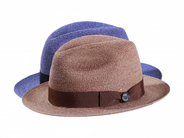 Strohhut Fedora Hanf in blau oder Mittelbraun