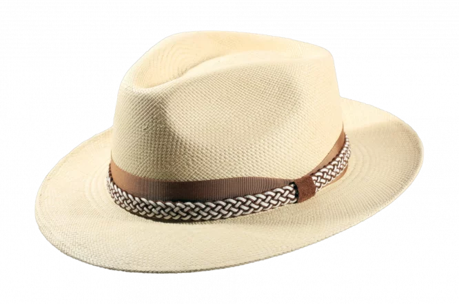 Panamahut Fedora Natur mit Textil und Lederhutband