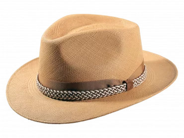 Panamahut Fedora Nougat mit Textil und Lederhutband