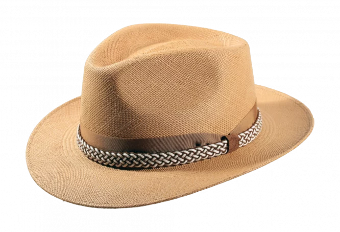 Panamahut Fedora Nougat mit Textil und Lederhutband