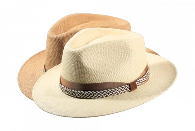 Panamahut Fedora mit Textil und Lederhutband
