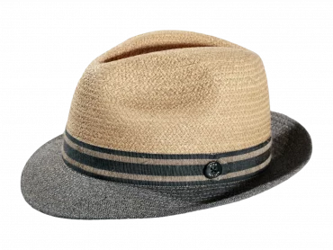 Strohhut Trilby in Natur mit Stoffrand in Blau