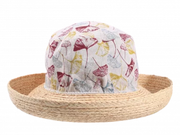 Damenhut Cloche Leinen /Raffia mit Genkomuster