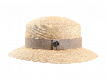 Damen Strohhut Cloche in Natur mit Hutband in Sand