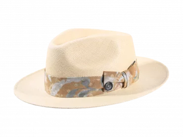 Panamahut Fedora mit breitem Hutband mit floralem Muster