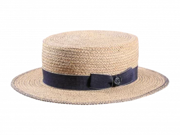 Strohhut Canotier Stil aus Raffia mit blauem Hutband