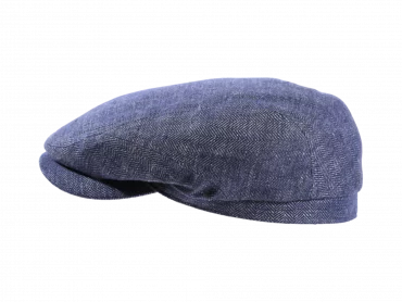 Schiebermütze Fischgrat Leinen in Marineblau