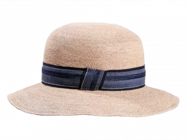 Damenstroh Cloche Raffia gehäkelt fein in Natur/Blau