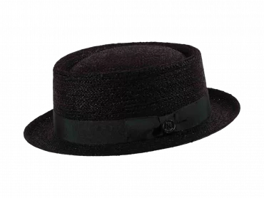 Strohhut Porkpie Raffia Schwarz