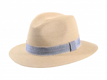 Strohhut Traveler Natur mit Hutband Jeansblau