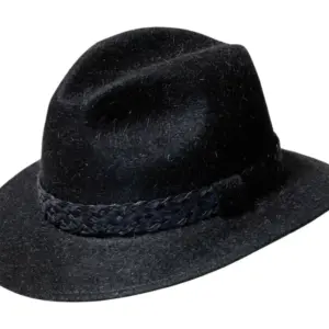 Schwarzer Fedora Traveler Haarfilzhut Stichelhaar – Handarbeit