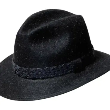 Schwarzer Fedora Traveler Haarfilzhut Stichelhaar – Handarbeit