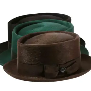 Fedora Melousine in 4 farben aus Haarfilz mit olivfarbenem Rebsband und schwarzem Poispoil