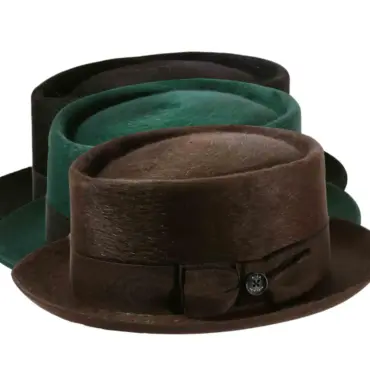 Fedora Melousine in 4 farben aus Haarfilz mit olivfarbenem Rebsband und schwarzem Poispoil