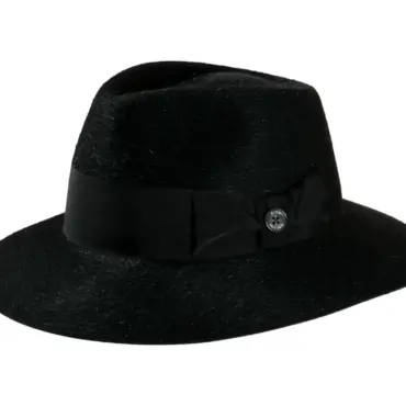 Fedora City Haarfilzhut in Schwarz mit breiter Krempe und schwarzem Hutband