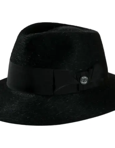 Fedora City Haarfilzhut in Schwarz mit breiter Krempe und schwarzem Hutband