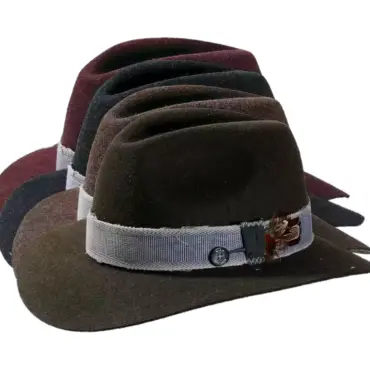 Fedora Traveler Haarfilz mit Jeans-Hutband und Feder