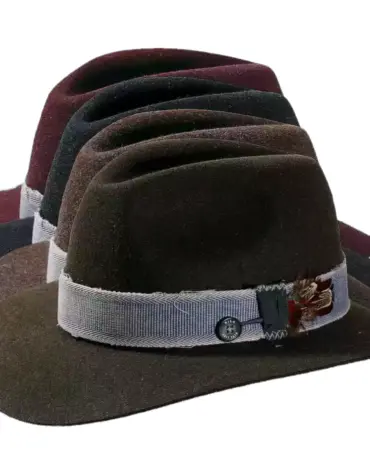 Fedora Traveler Haarfilz mit Jeans-Hutband und Feder