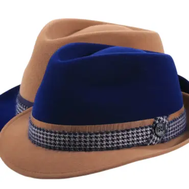 Trilby Haarfilz Velours 2-Piece Mohair in Camel/Marineblau|Trilby Haarfilz Velours 2-Piece Mohair in Camel/Marineblau|Trilby Haarfilz Velours 2-Piece Mohair in Camel/Marineblau||||