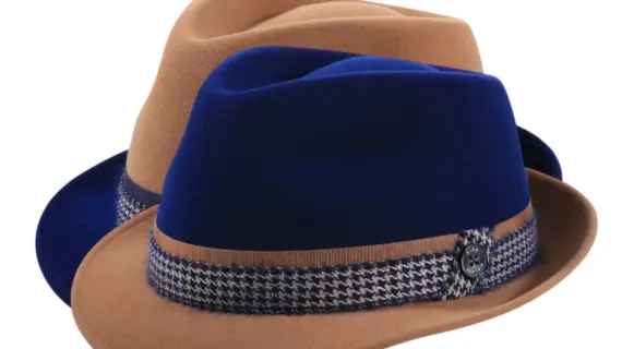 Trilby Haarfilz Velours 2-Piece Mohair in Camel/Marineblau|Trilby Haarfilz Velours 2-Piece Mohair in Camel/Marineblau|Trilby Haarfilz Velours 2-Piece Mohair in Camel/Marineblau||||
