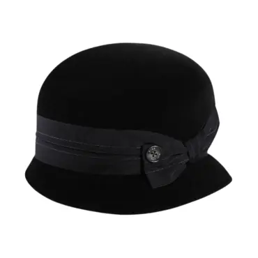 Cloche „très chic“ in Schwarz – eleganter Damenhut aus Velours Haarfilz