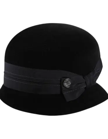 Cloche „très chic“ in Schwarz – eleganter Damenhut aus Velours Haarfilz