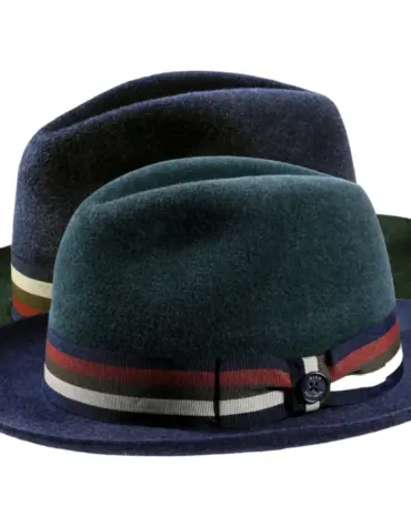 Fedora Haarfilz meliert mit Klappkrempe und gestreiftem Hutband|Fedora Haarfilz meliert mit Klappkrempe und gestreiftem Hutband|Fedora Haarfilz meliert mit Klappkrempe und gestreiftem Hutband||||||