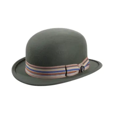 Urban Bowler Striped aus Wollfilz in Kaperngrün mit gestreiftem Rebsband