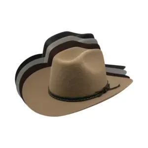 Westernhut Montana ohne Bridée in Schwarz, Braun, Camel oder Hellgrau mit breiter Krempe und dekorativem Lederband.