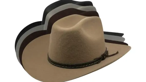Westernhut Montana ohne Bridée in Schwarz, Braun, Camel oder Hellgrau mit breiter Krempe und dekorativem Lederband.