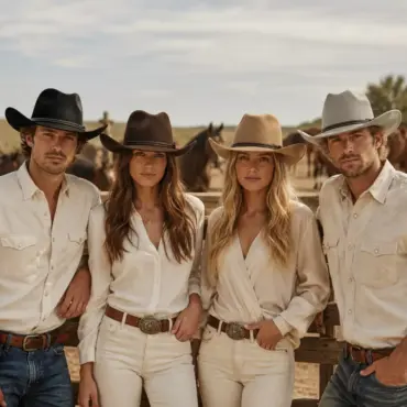 Zwei Frauen und zwei Männer mit Westernhut Montana auf einer Western Ranch