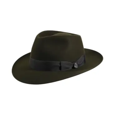 Fedora Bogart aus Biberhaar in Flaschengrün mit Rebsband und Risa-Knopf