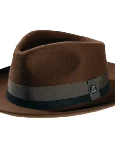 Fedora aus braunem Kaschmir mit breiter Krempe