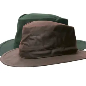 wasserabweisend|: Gewachster Regenhut aus 100 % Baumwolle in Dunkelbraun und Olive