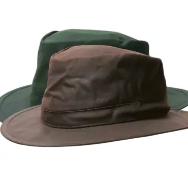 wasserabweisend|: Gewachster Regenhut aus 100 % Baumwolle in Dunkelbraun und Olive