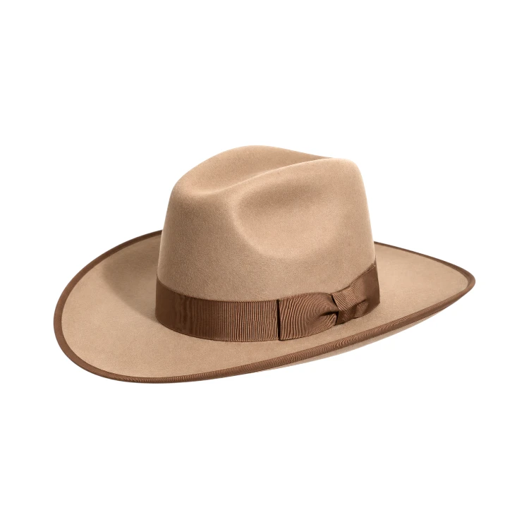 Western Filzhut Oklahoma in Camel mit brauner Rebsband-Einfassung