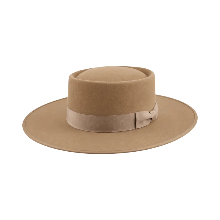 Santa Fe Westernhut aus Wollfilz in Camel mit Rebsband und seitlicher Masche