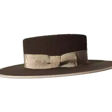 Vaquero Woll- oder Biberhut mit flacher Krone und Rebsband als Garnitur|||||||||