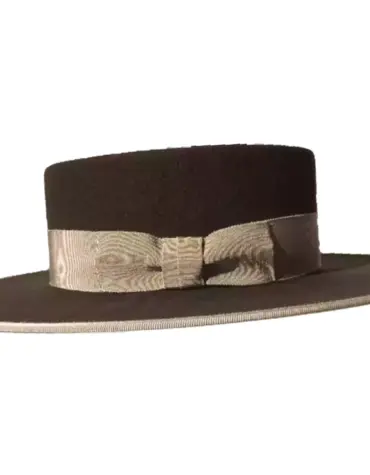 Vaquero Woll- oder Biberhut mit flacher Krone und Rebsband als Garnitur|||||||||