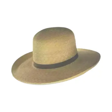 Open Crown Westernhut aus Strohborten mit schmalen Hutband aus Rebs.