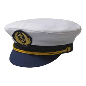Klassische Kapitänsmütze mit Kapitänsemblem und goldener Kordel.|
