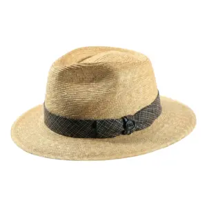 Fedora Sommerhut aus Weizenstroh mit karierter Seidengarnitur und Risa-Knopf|