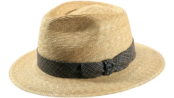 Fedora Sommerhut aus Weizenstroh mit karierter Seidengarnitur und Risa-Knopf|