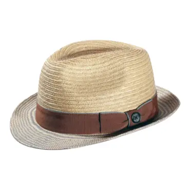 Sommerhut Trilby aus Stroh mit nougatfarbenem Hutband|