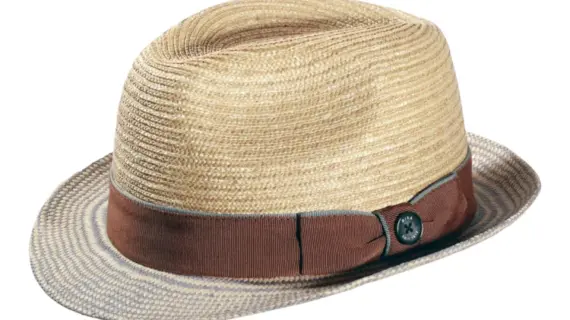 Sommerhut Trilby aus Stroh mit nougatfarbenem Hutband|