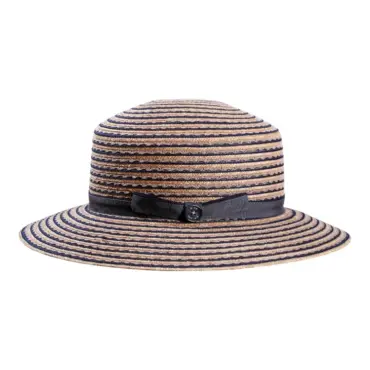 Damenhut Cloche gestreift in Marine/Natur mit Rebsband|