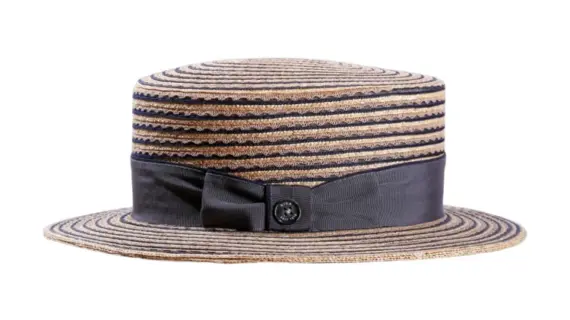 Sommerhut Canotier Freiamt im Herze aus gestreiftem Stroh|