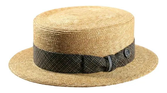 Sommerhut Canotier aus Weizenstroh mit Seidenband und Risa-Knopf|