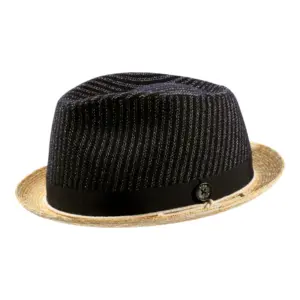 Seide & Wolle mit Rebsband|Playerhut marine aus Stroh