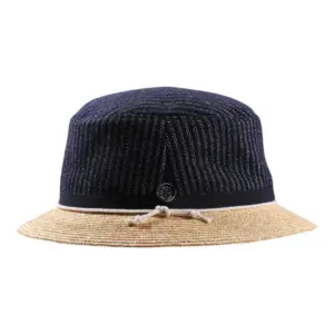 Sommer-Bucket-Hut mit marineblauem Kopfteil und naturfarbener Krempe|